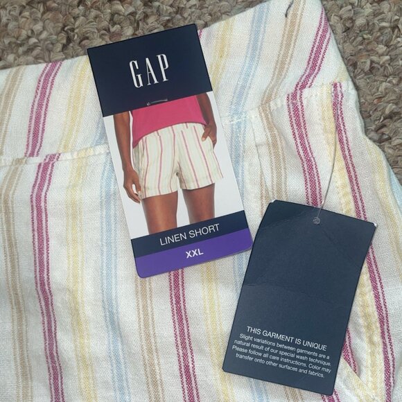 Gap Womens XXL Linen Blend Striped Shorts W/ Side & Back Pockets Elastic Waistba - Picture 3 of 10